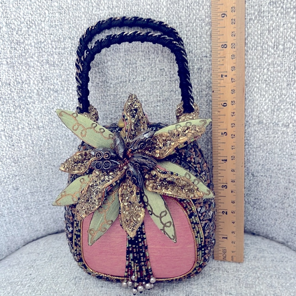 Mary Francis Bloomin Beauty 3D beaded embellished double handle purse pink gold - Picture 14 of 16